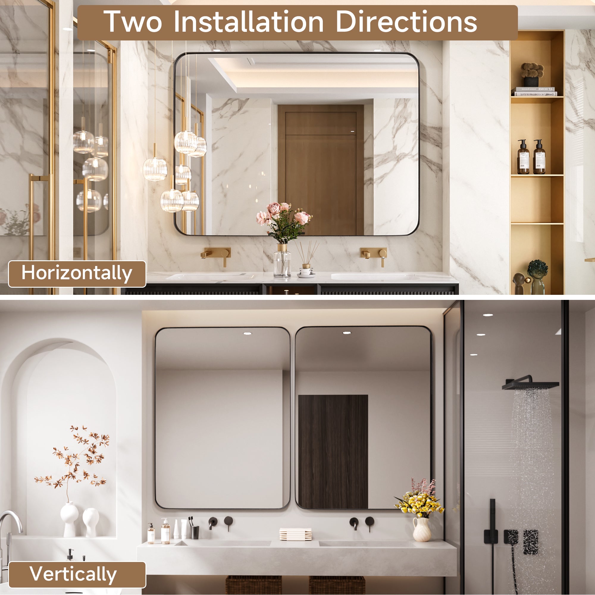 36 in. W x 30 in. H Tempered Glass Rectangular Framed Wall-Mounted Bathroom Vanity Mirror in Black