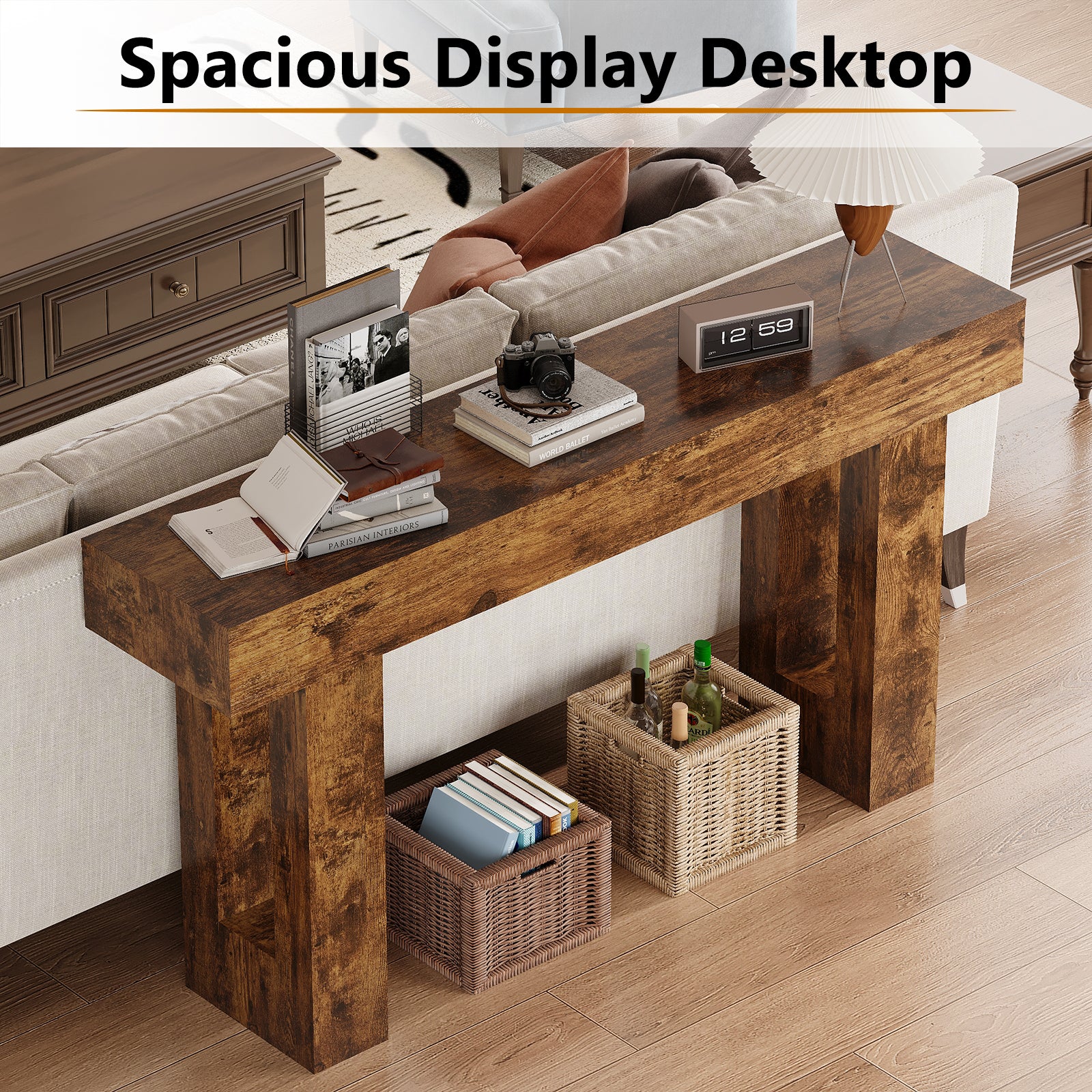 63-Inch Farmhouse Entryway Table for Entrance, Hallway, Living Room