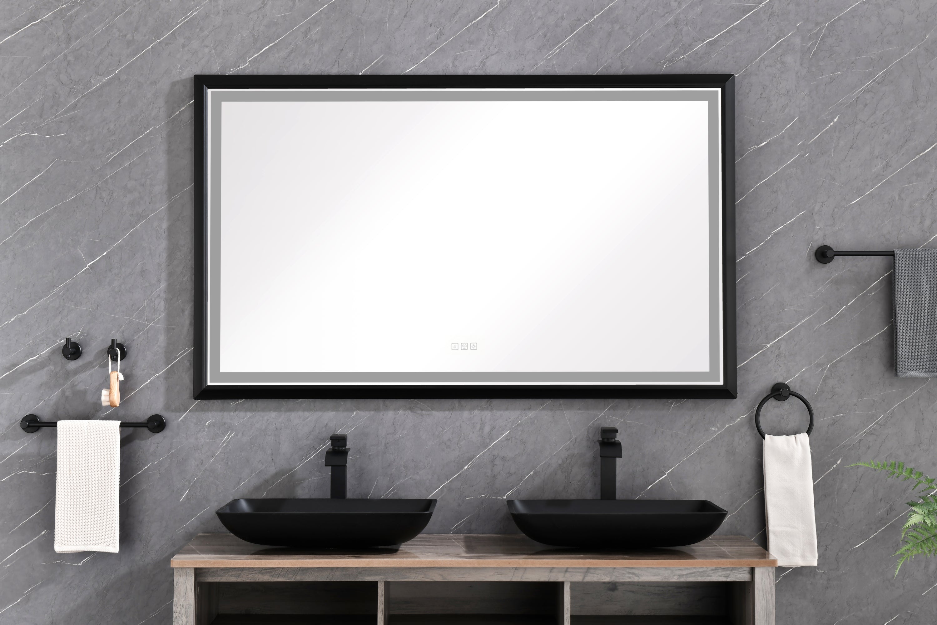 bathroom  led mirror is multi-functional and each function is controlled by a smart touch button.