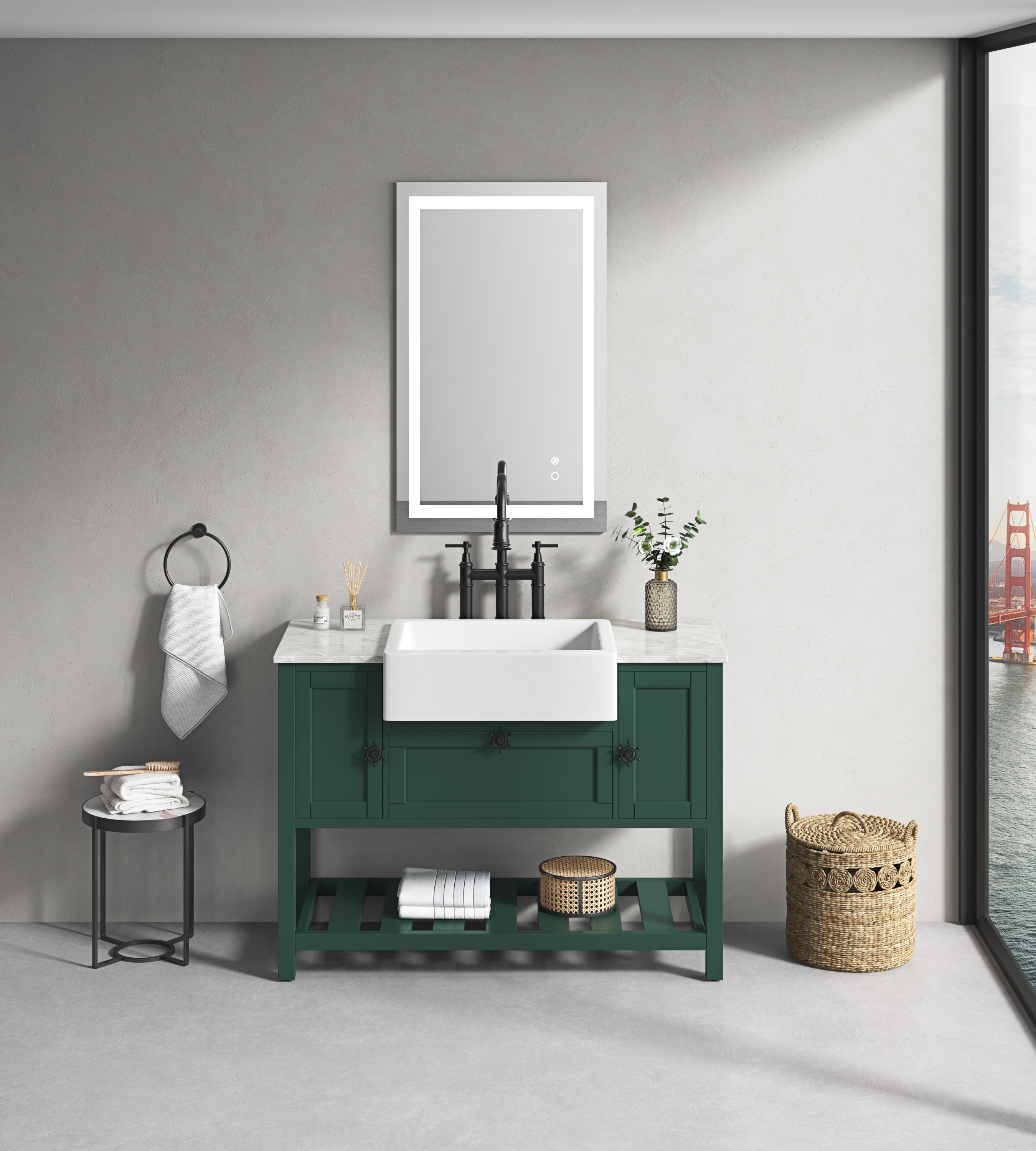 40*24 LED Lighted Bathroom Wall Mounted Mirror with High Lumen+Anti-Fog Separately Control+Dimmer Function