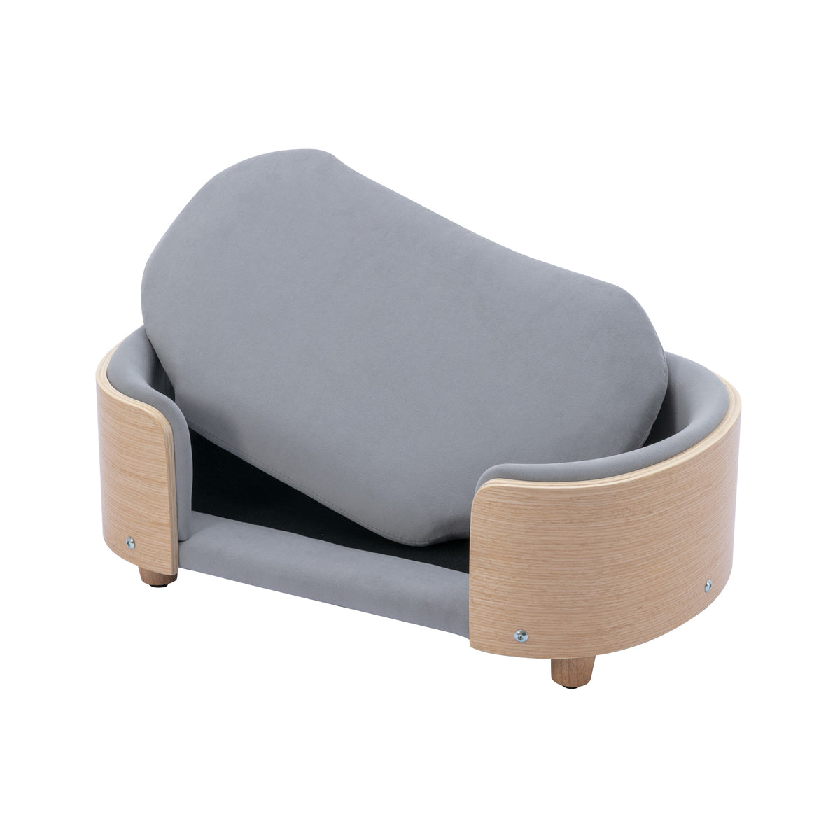 Scandinavian style Elevated Dog Bed Pet Sofa With Solid Wood legs and Bent Wood Back, Velvet Cushion,Small Size