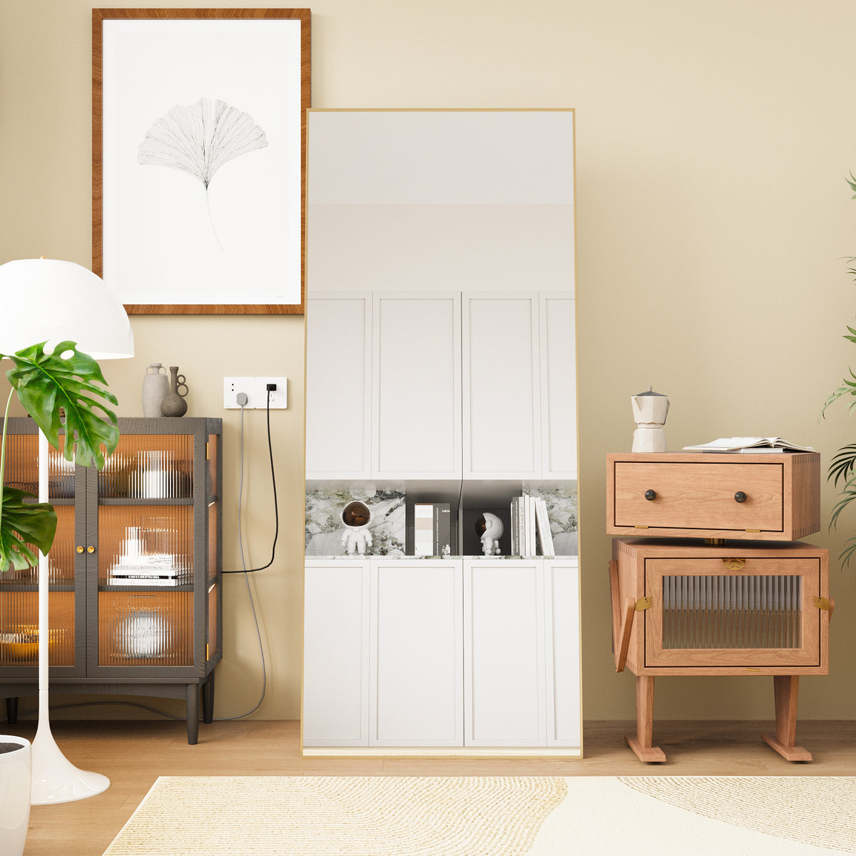 square rounded corners  Full Length Mirror Floor Mirror Hanging Standing or Leaning, Bedroom Mirror Wall-Mounted Mirror Dressing Mirror with Gold Aluminum Alloy Frame,"71"×"32"