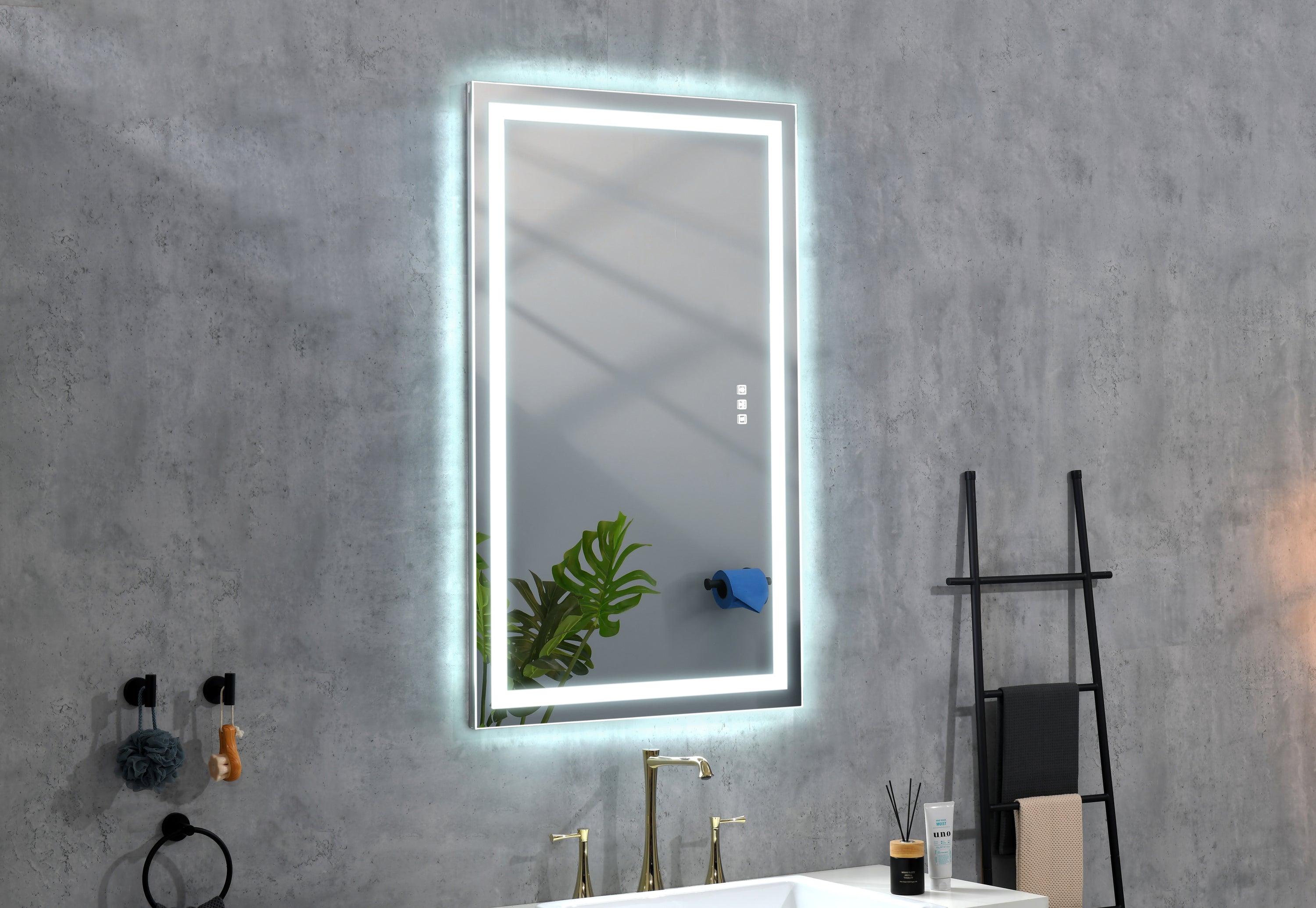 36*24 LED Lighted Bathroom Wall Mounted Mirror with High Lumen+Anti-Fog Separately Control+Dimmer Function
