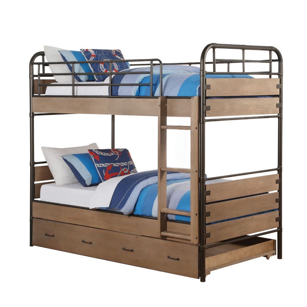 Adams Bunk Bed & Trundle (Twin/Twin) in Antique Oak & Gunmetal 37760