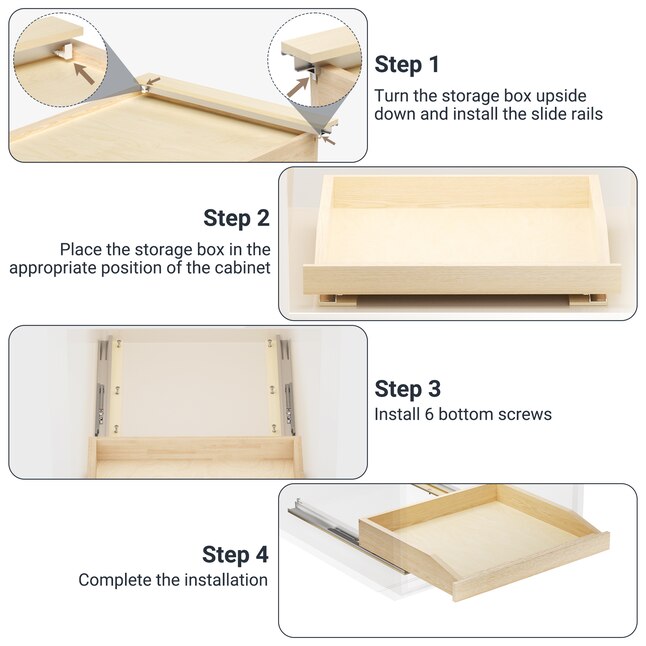 Wooden Pull-Out Cabinet Shelf Organizer with Soft Close Cabinet Drawers Slide Out for Kitchen Base Cabinet