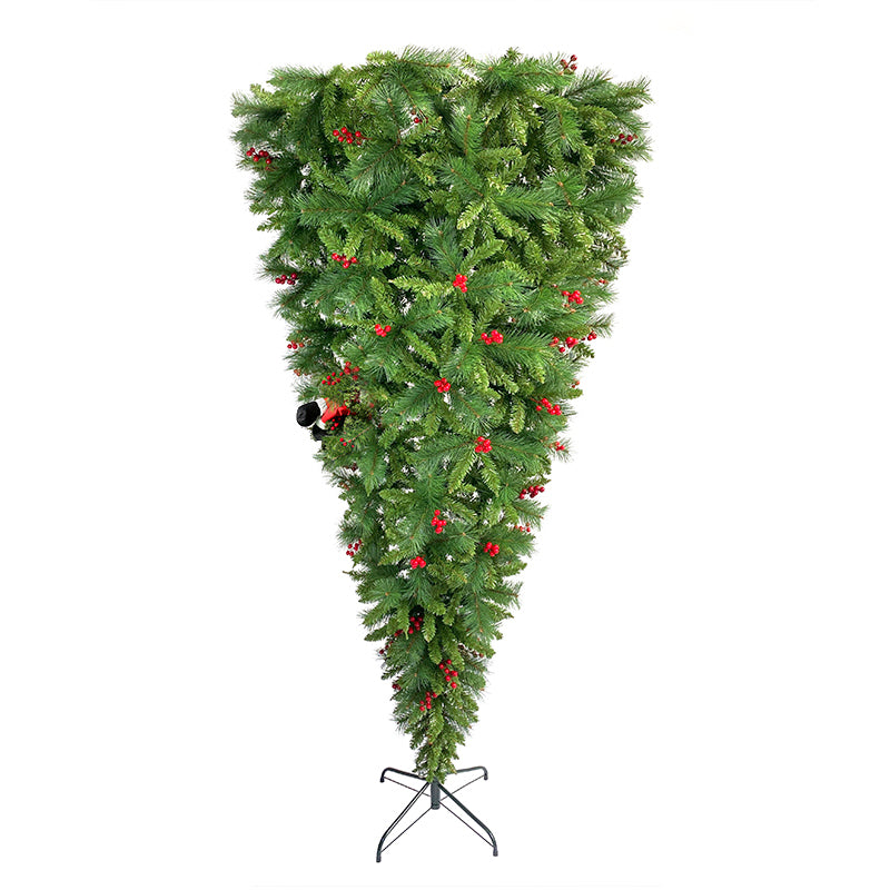 GO 7.5 FT Upside Down Christmas Tree with Artificial Berries and Santa's Legs, PVC Pine Needles, Artificial Holiday Christmas Pine Tree