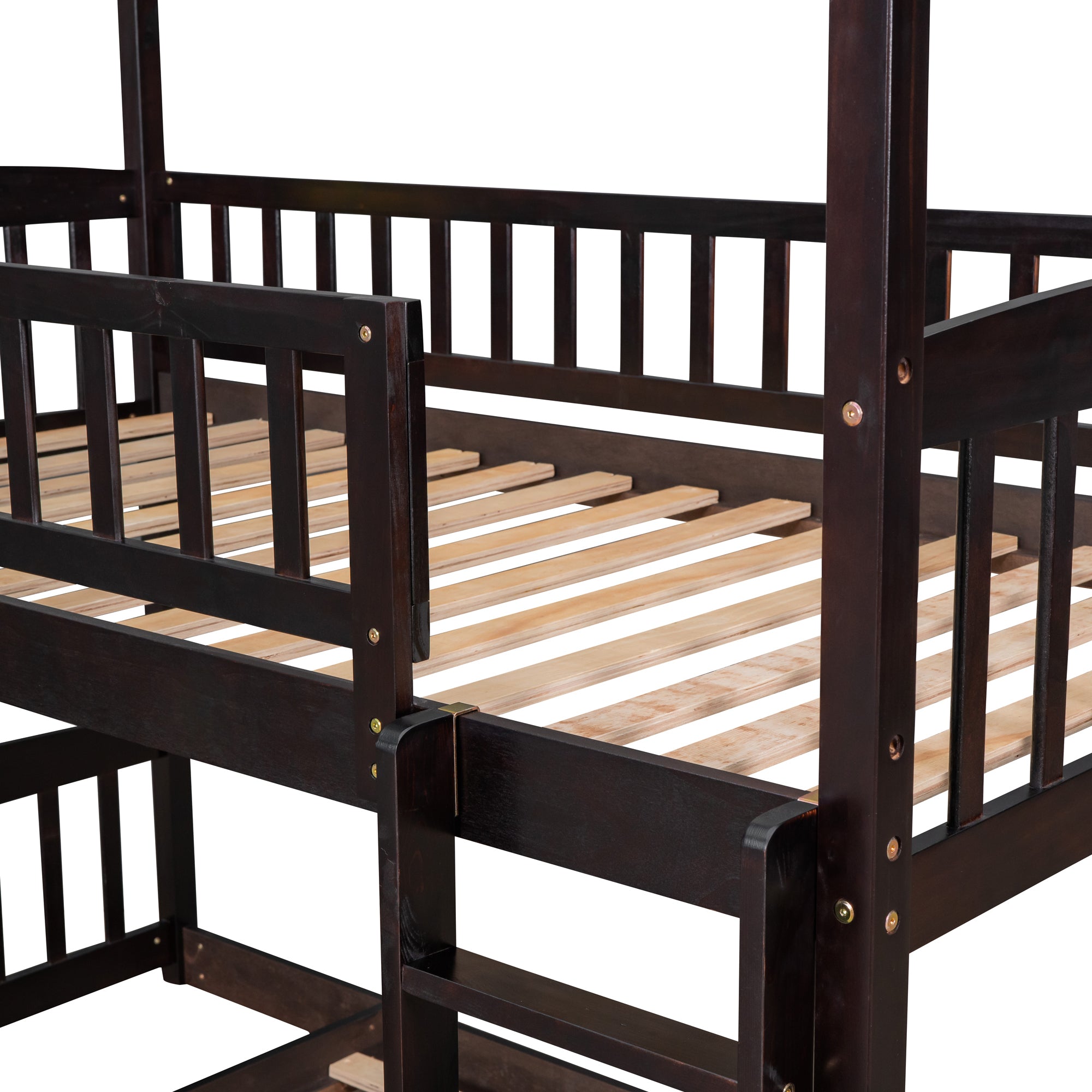 Twin Over Twin Bunk Bed with Slide, House Bed with Slide, Espresso(OLD SKU: LT000214AAP)
