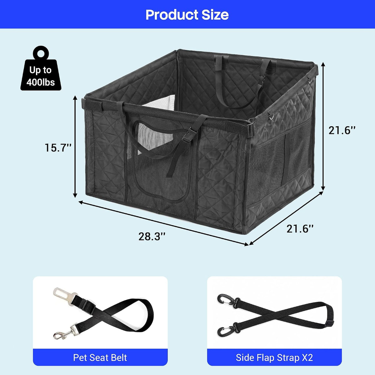 Black Dog Car Seat Extender, Hard Bottom Dog Hammock for Cars,SUV Large