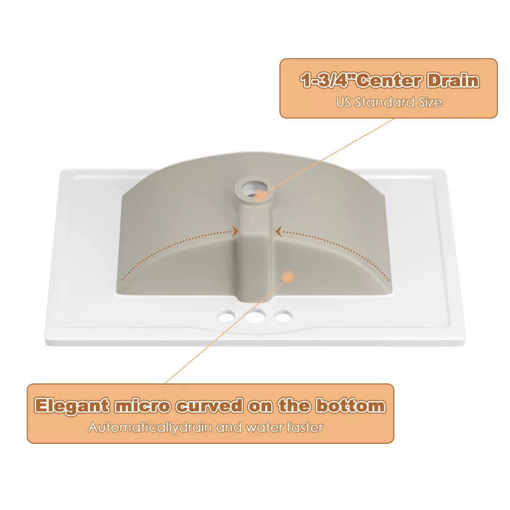 3-Hole 30 in. W x 18.25 in. D Classic Contemporary Rectangular Ceramic Single Sink Basin Vanity Top in White