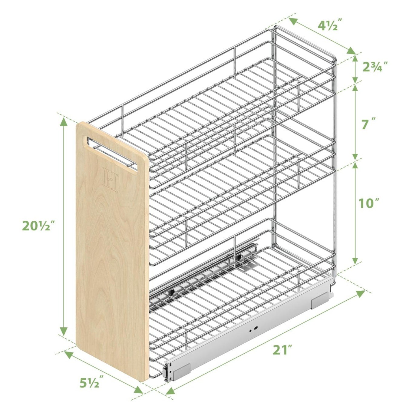 3-Tier Pull-Out Shelf With Wooden Handle Planks