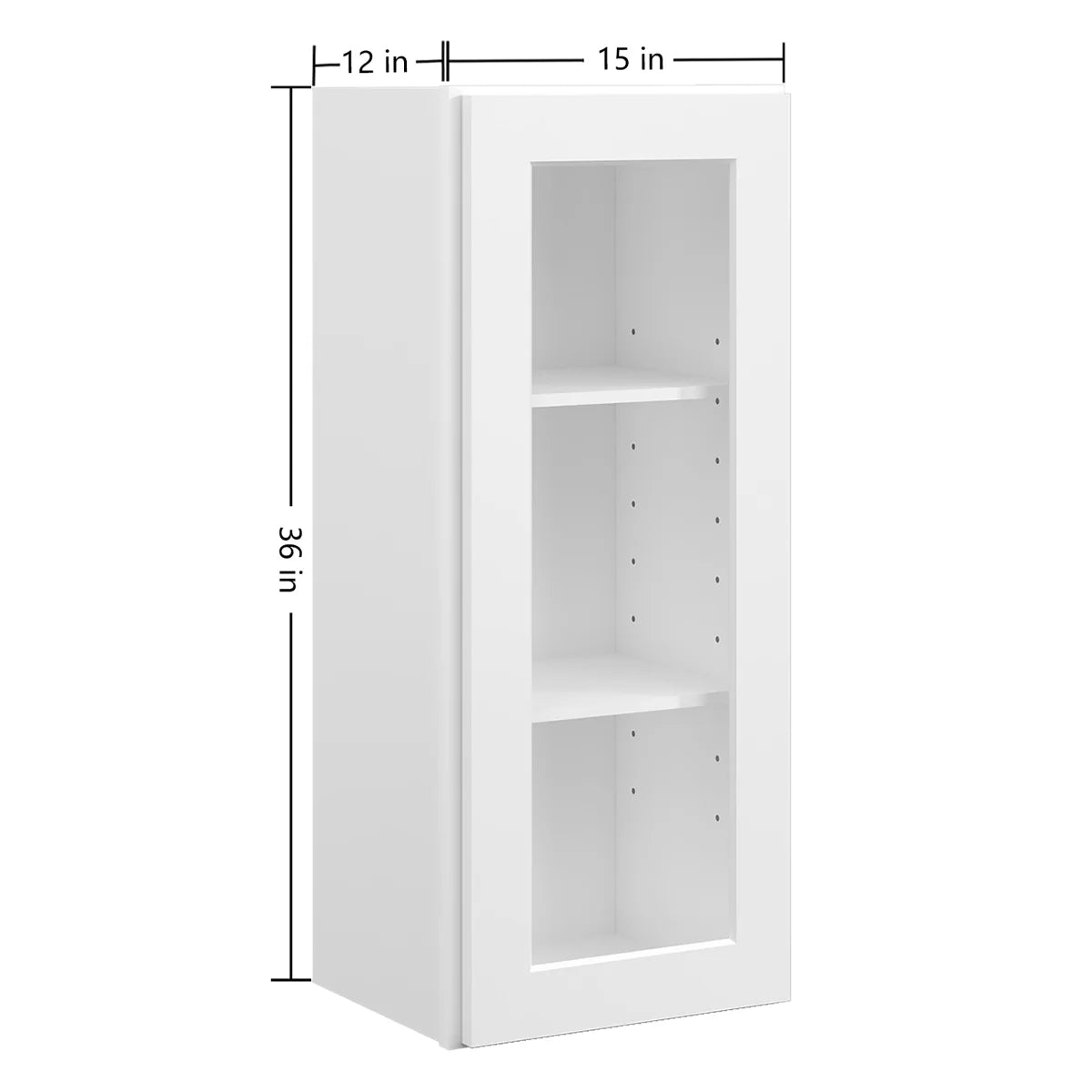 15"W * 36"H * 12"D Shaker White Glass Wall Kitchen Cabinet