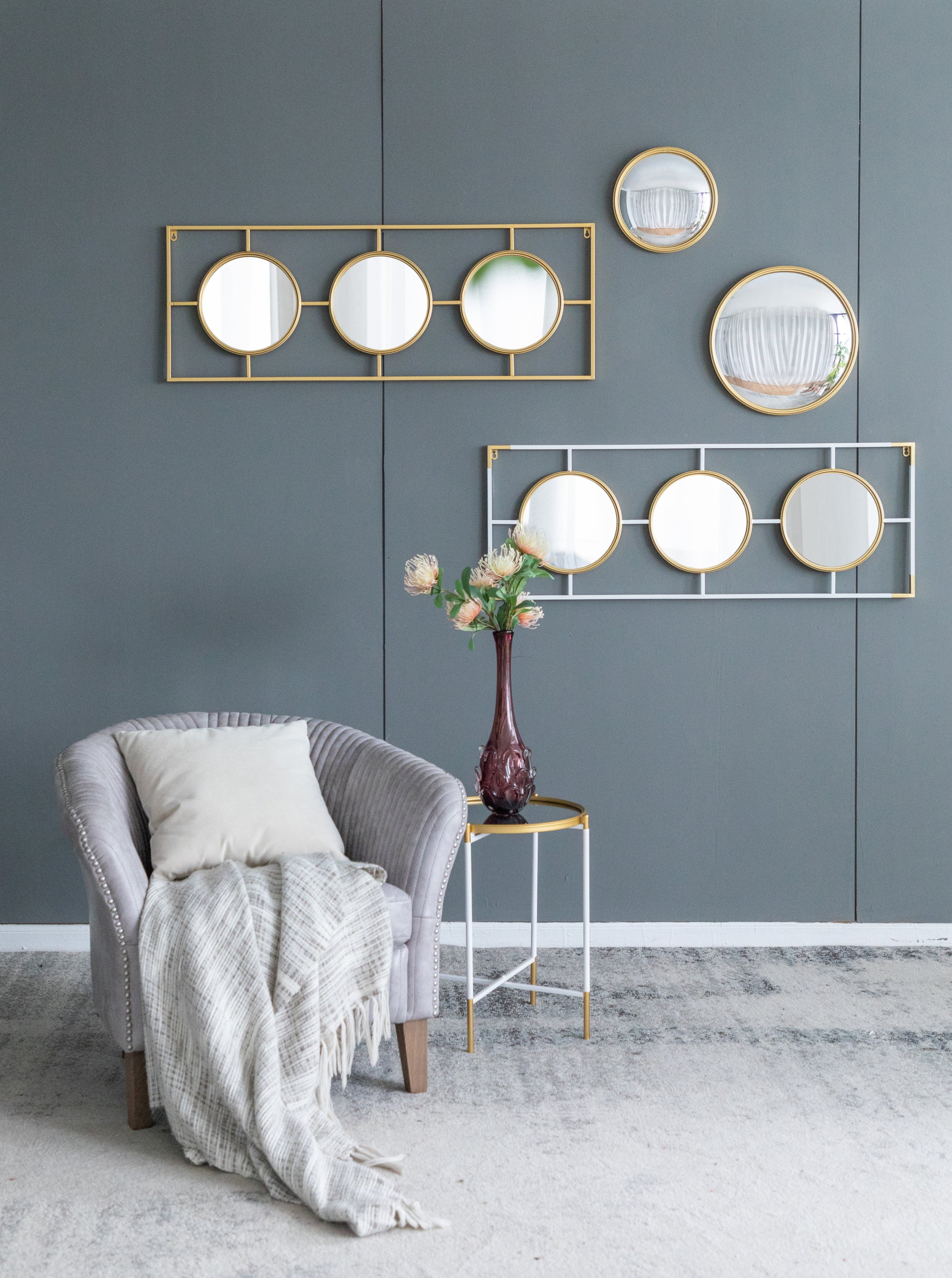 3 Mirror Piece Wall Mirror in Gold Rectangular Frame, Home Wall Decor for Bedroom Living Room, 43"x16"