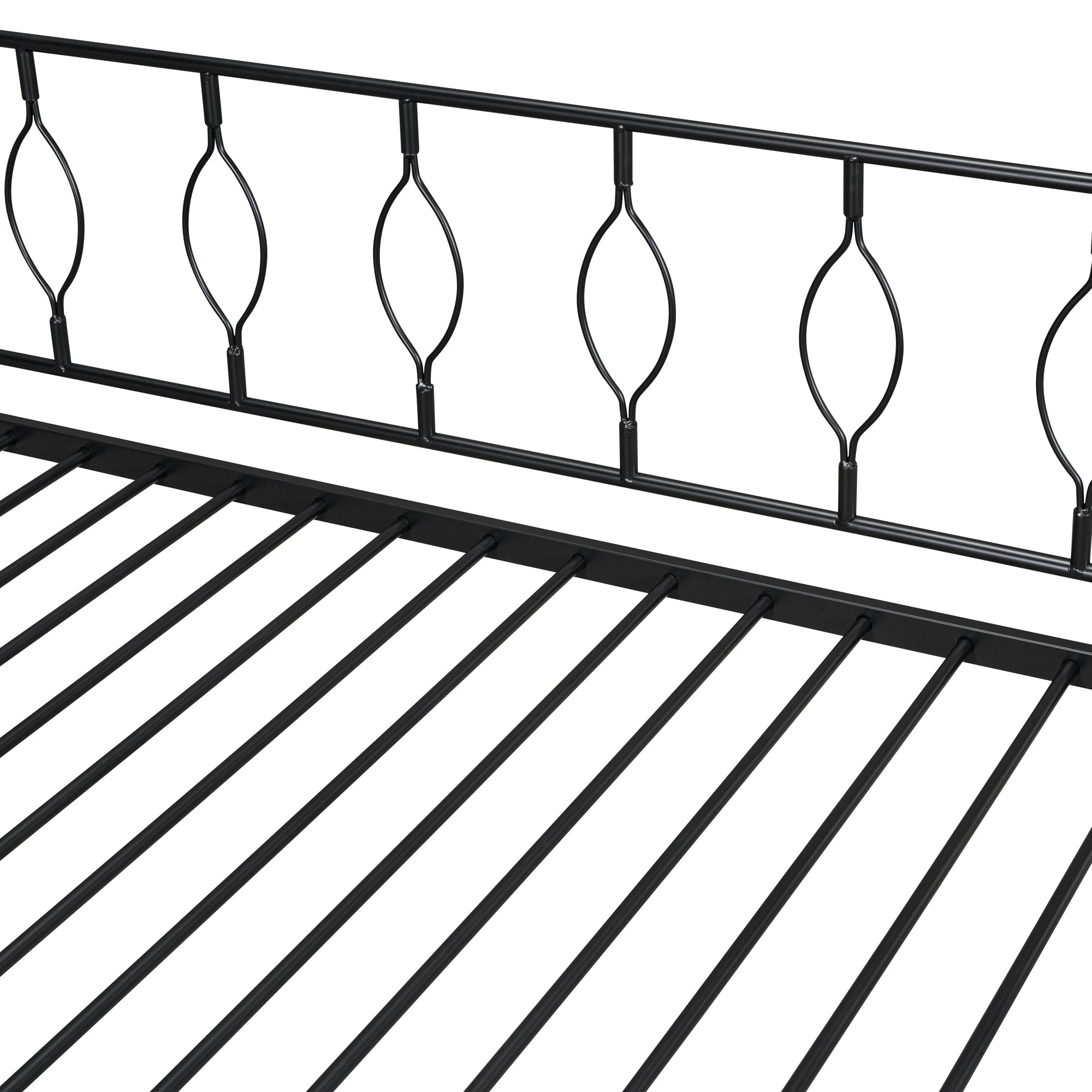 Twin Size Metal Daybed with Twin Size Adjustable Trundle, Portable Folding Trundle, Black