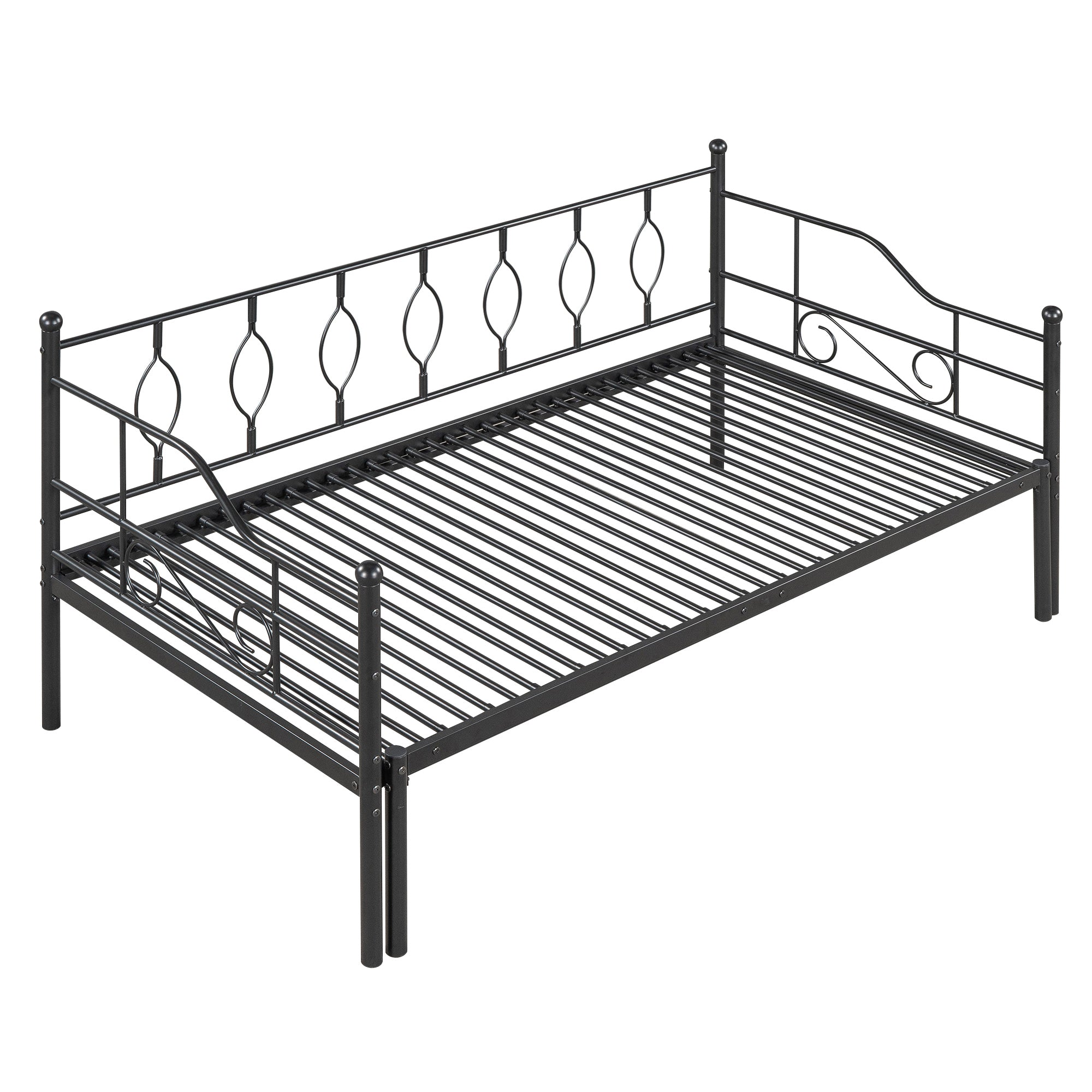 Twin Size Metal Daybed with Trundle, Daybed with Slat No Box required Black