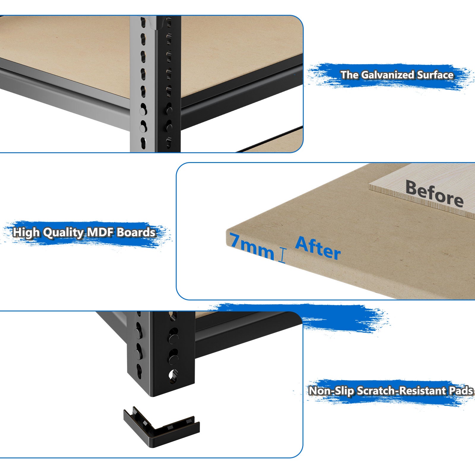 5-Tier MDF Adjustable Storage Shelves , Heavy Duty Garage Storage Shelving Unit, Metal Shelves