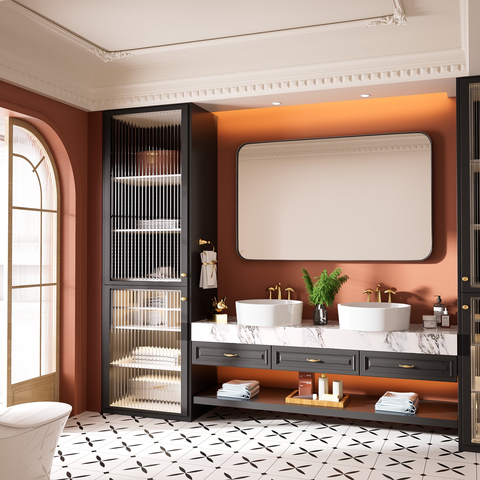 48 in. W x 30 in. H Rectangular Framed Tempered Glass Wall-Mounted Bathroom Vanity Mirror in Black