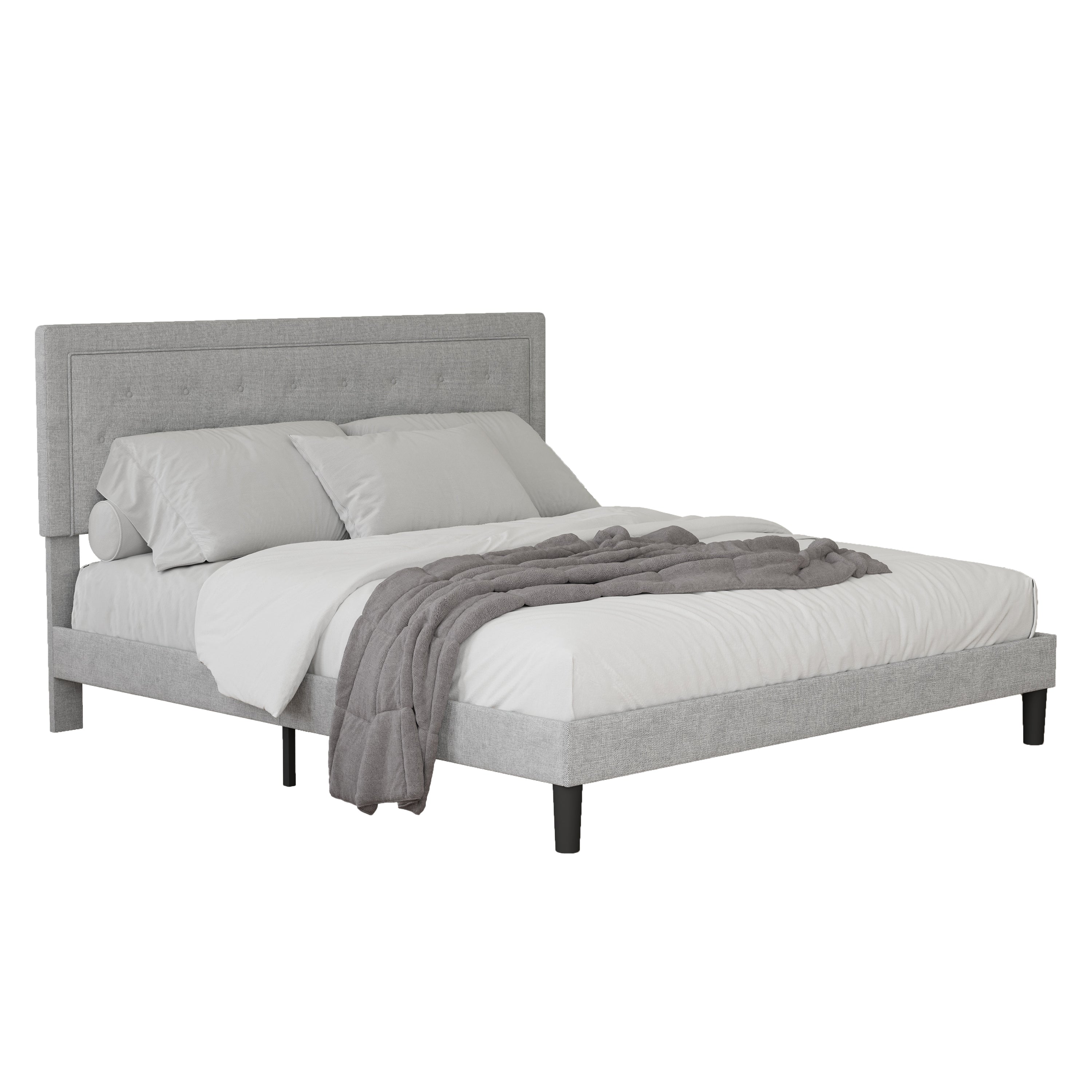 Light Grey Bed Frame with Adjustable Border Headboard King Size