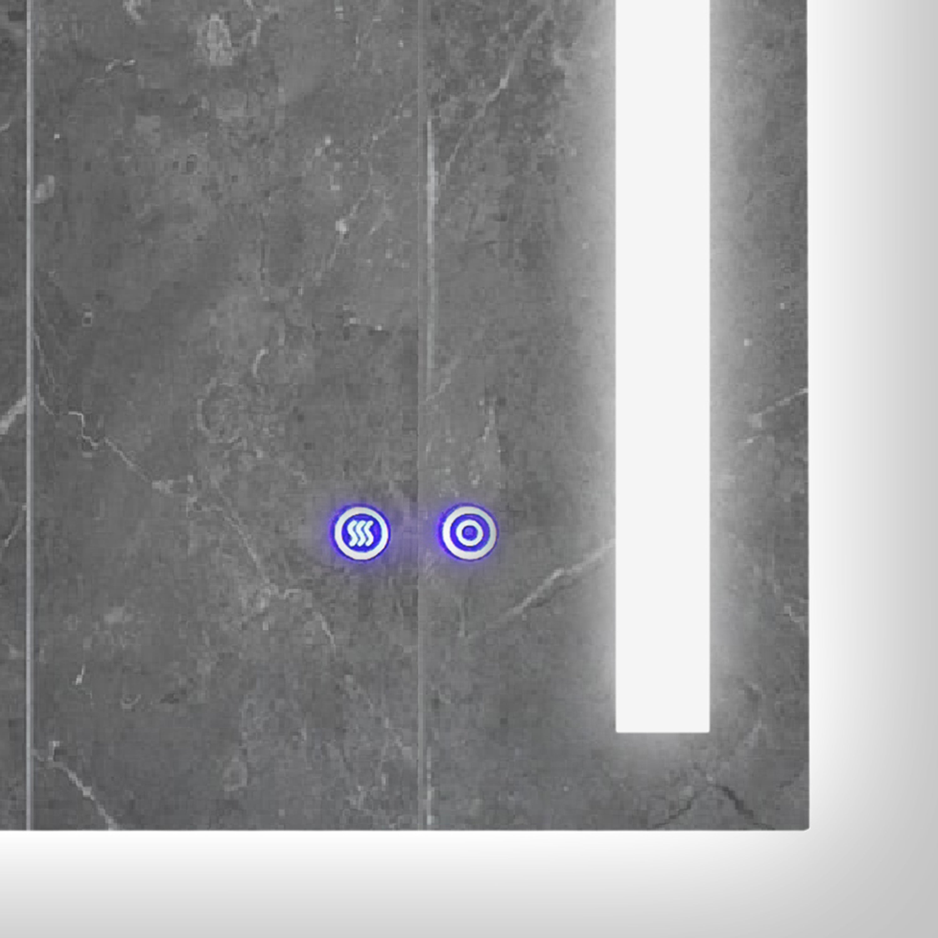 24 x 36 Inch Frameless LED Illuminated Bathroom Mirror, Touch Button Defogger, Metal, Vertical Stripes Design, Silver