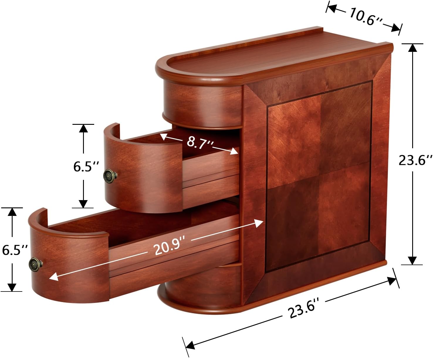 Solid Wood Narrow End Table, Fully Assembled Side Table Living Room | Slim Side Table with 2 Drawers, Vintage Small Nightstand for Bedside Bedroom Small Spaces, Finished Back