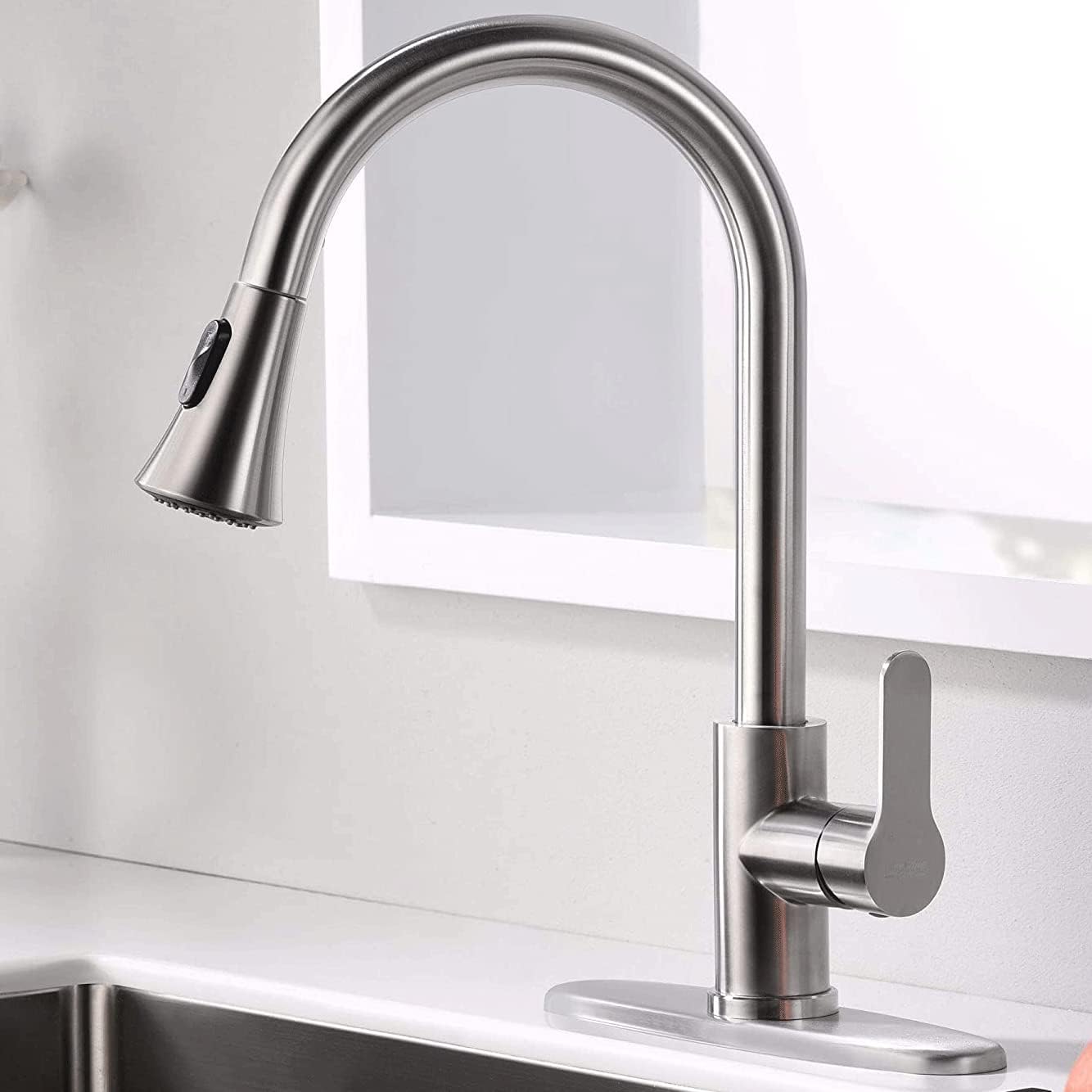 Brushed Nickel Kitchen Faucet with Pull Down Sprayer