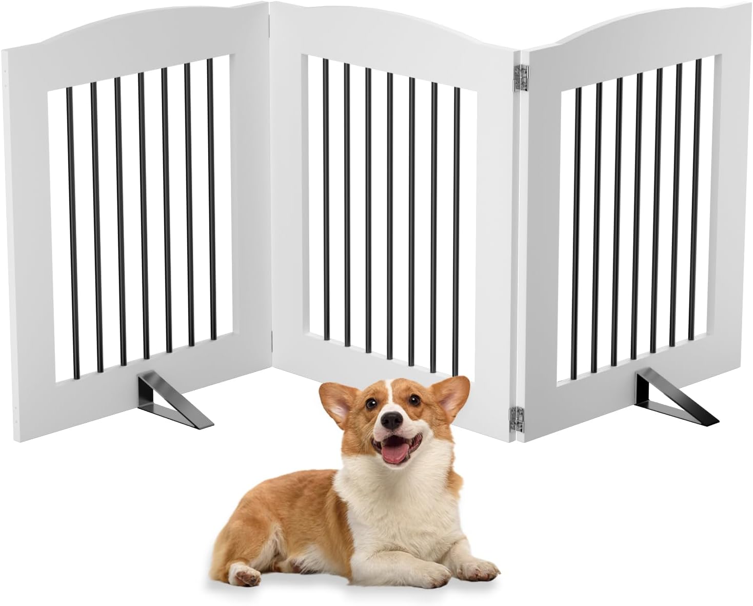 Freestanding Dog Gates,Foldable Dog Fence Indoor Puppy Gate for Stairs,Doorways,Stop Over Fence 24" Height 3 Panels