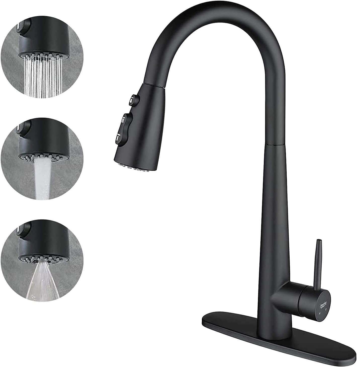 Single Handle Pull Down Sprayer Kitchen Faucet with 3 Modes in Matte Black