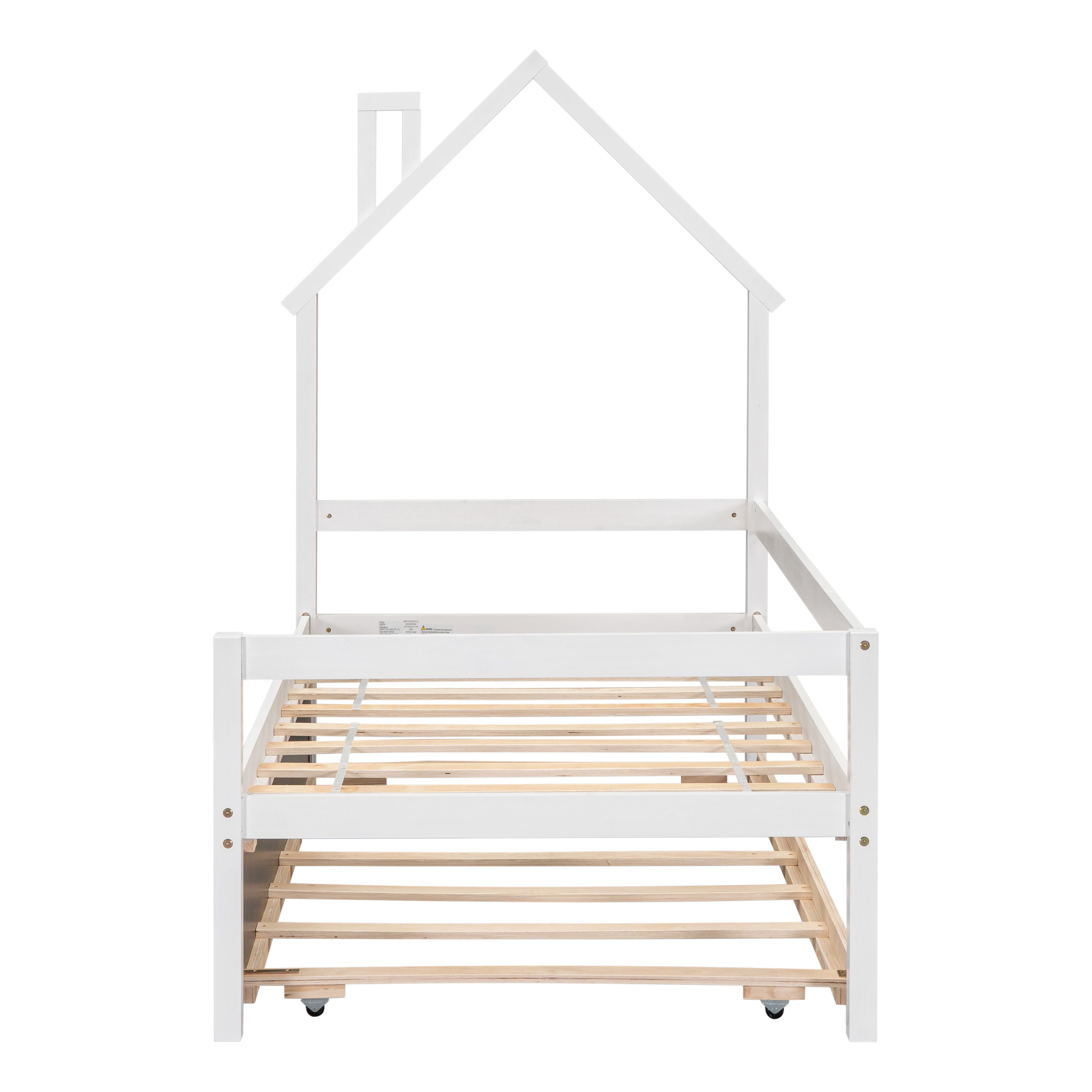 Twin Wooden Daybed with trundle, Twin House-Shaped Headboard  bed with Guardrails,White