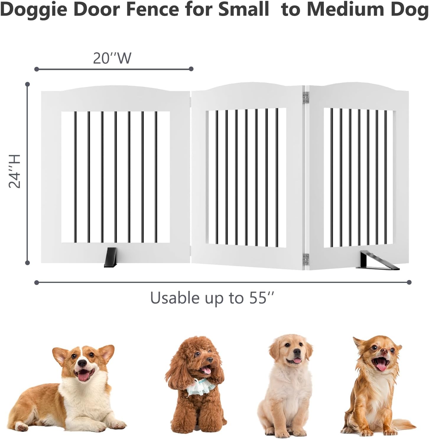 Freestanding Dog Gates,Foldable Dog Fence Indoor Puppy Gate for Stairs,Doorways,Stop Over Fence 24" Height 3 Panels