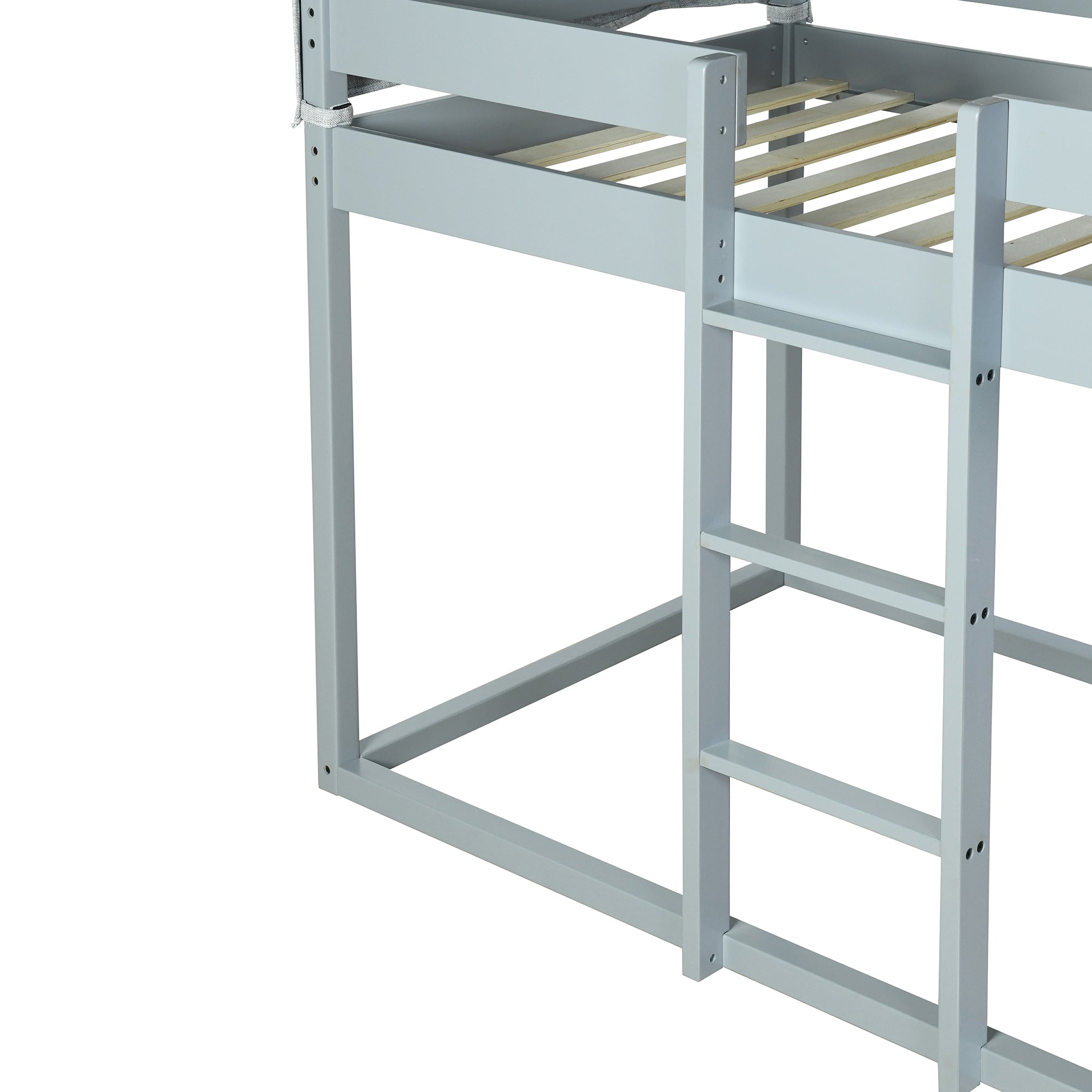 Twin Over Twin Bunk Bed Wood Bed with Tent, Gray