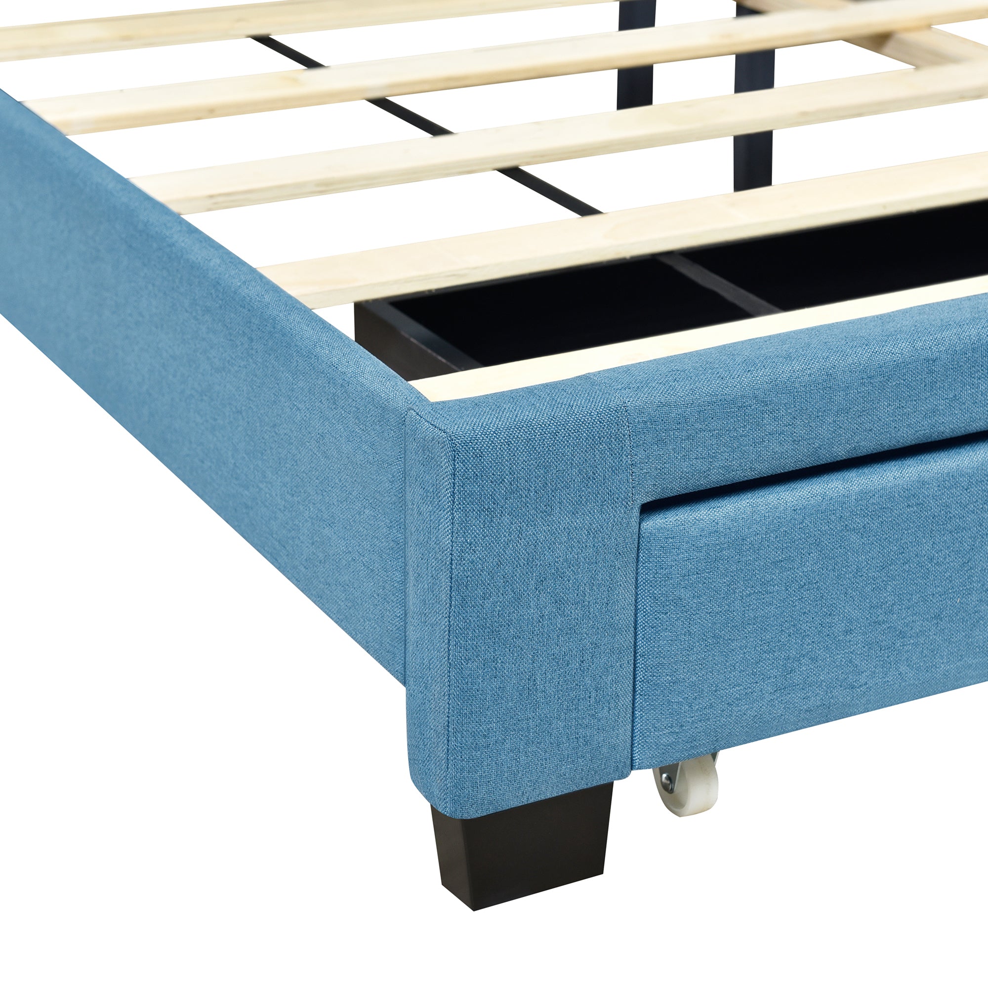 Queen Size Storage Bed Linen Upholstered Platform Bed with Two Drawers - Blue