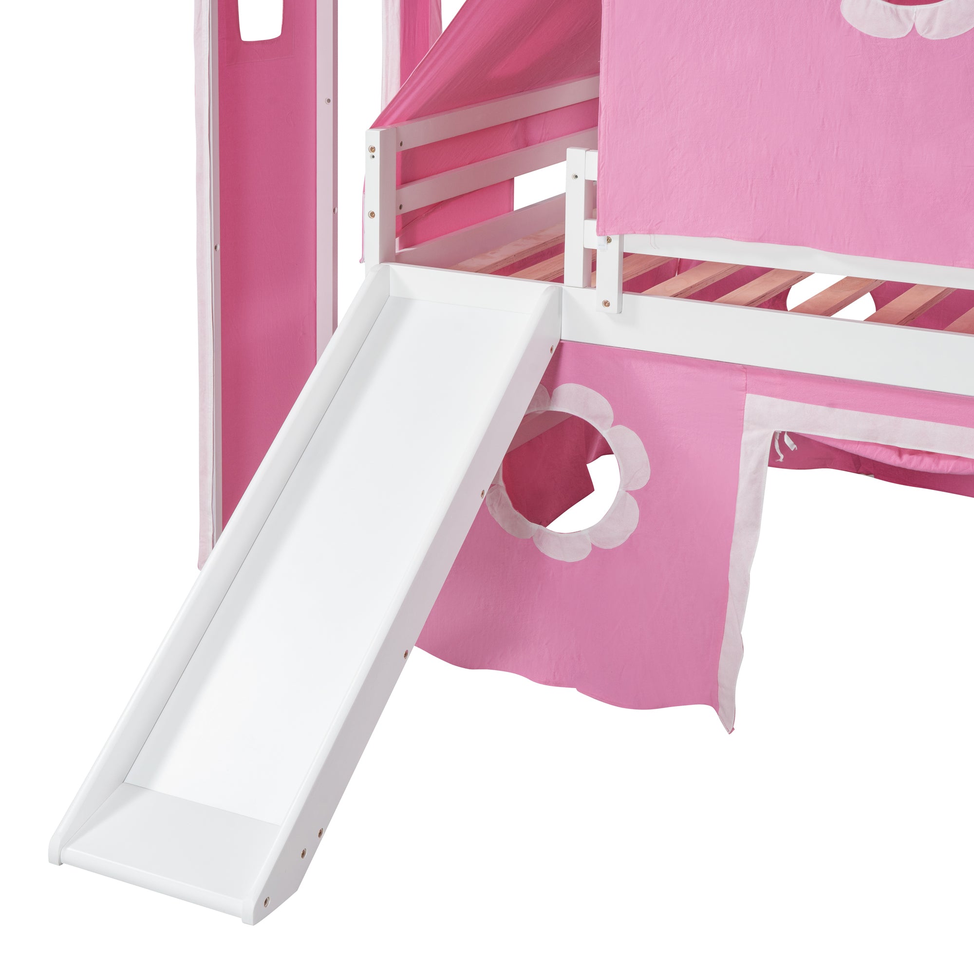 Full Size Bunk Bed with Slide Pink Tent and Tower - Pink