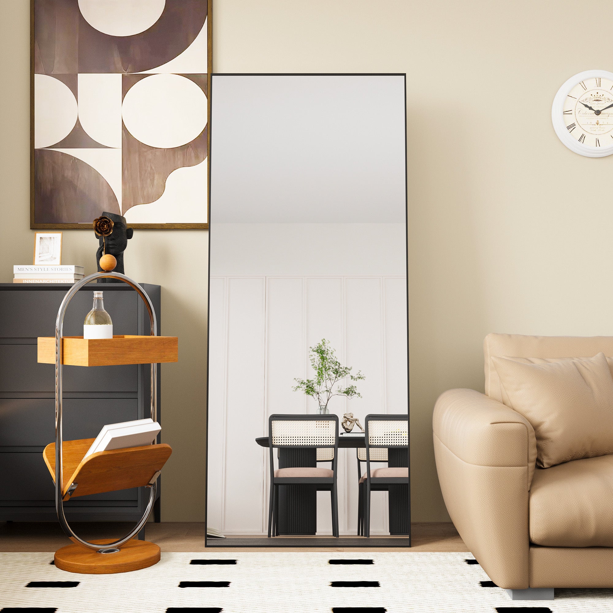 square rounded corners  Full Length Mirror Floor Mirror Hanging Standing or Leaning, Bedroom Mirror Wall-Mounted Mirror Dressing Mirror with Gold Aluminum Alloy Frame,"71"×"32"