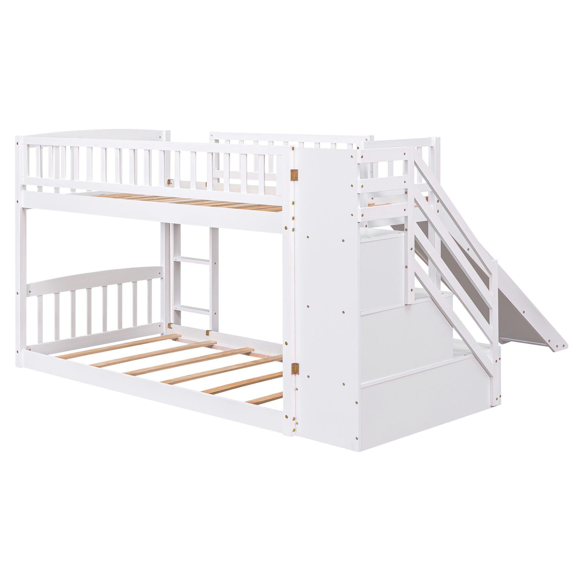 Stairway Twin over Twin Bunk Bed with Two Drawers and Slide, White(OLD SKU :LT000155AAK)