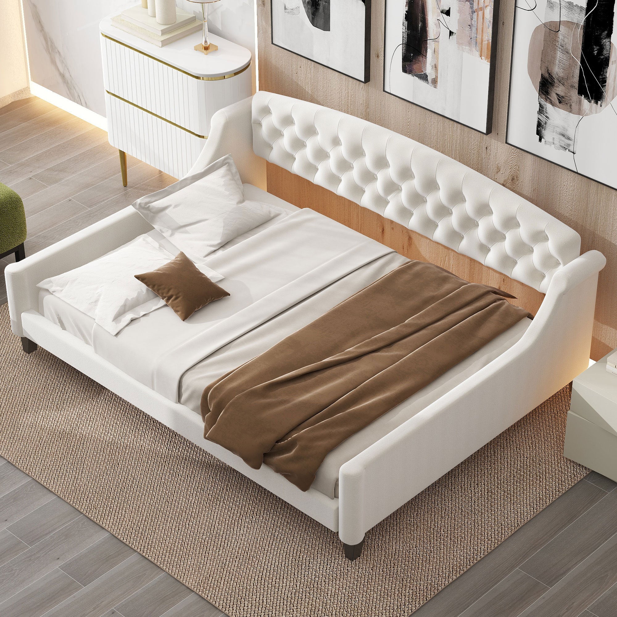 Modern Luxury Tufted Button Daybed, Full, Beige(Old SKU: SM001009AAE)