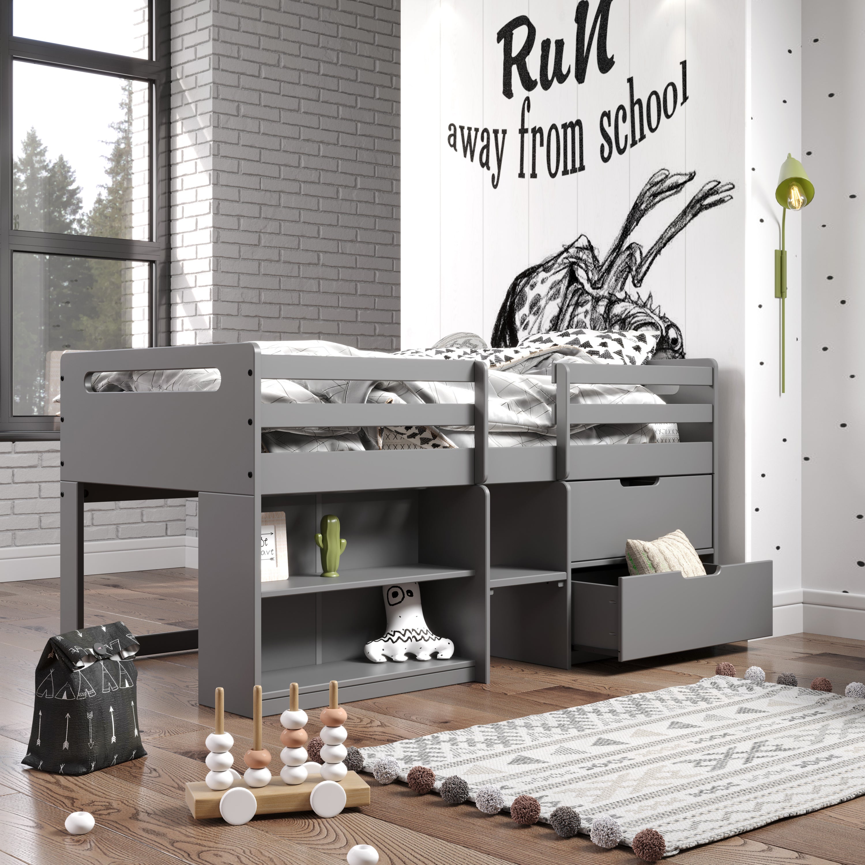 Fabiana Twin Loft Bed w/Storage, Gray Finish BD01375