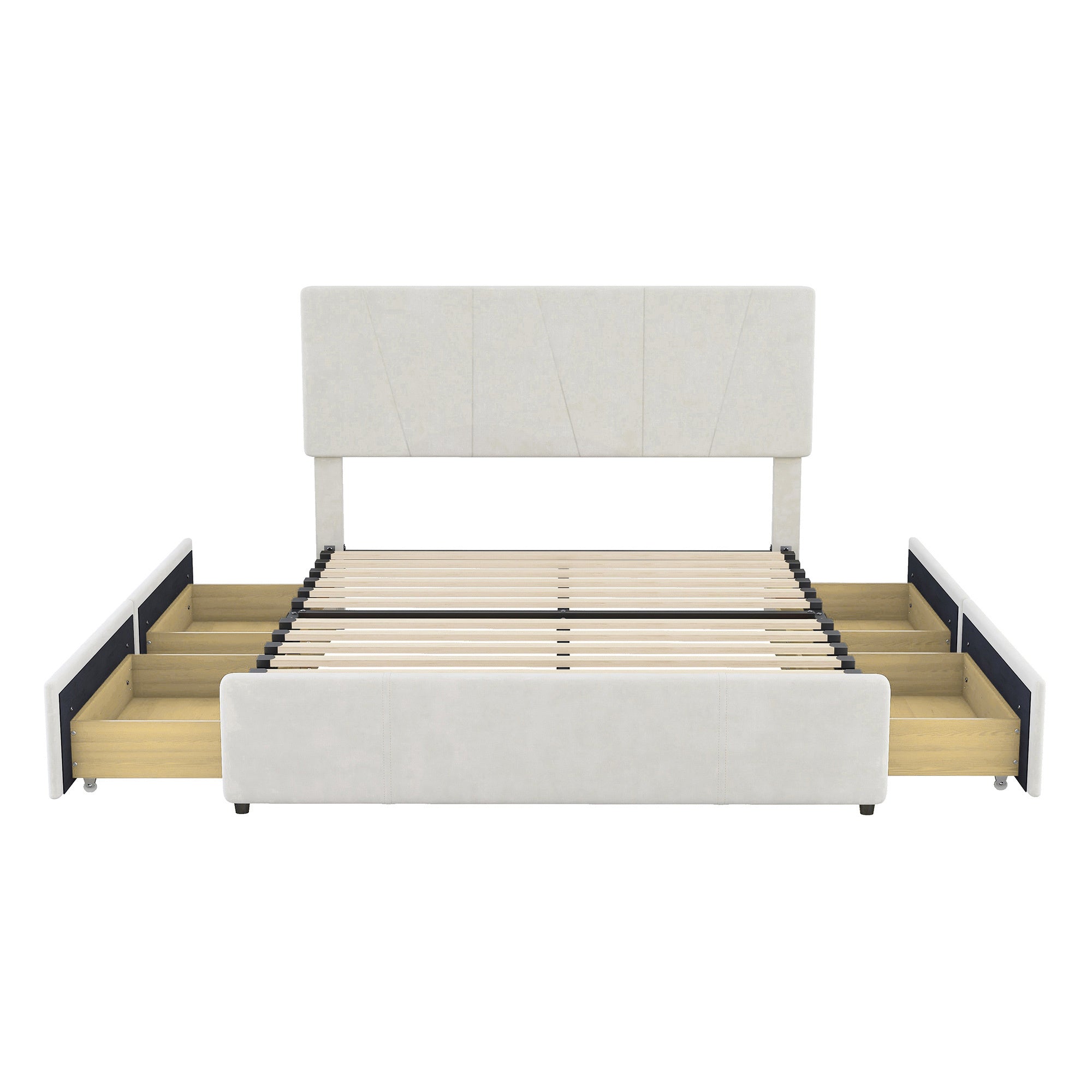 Full Size Upholstery Platform Bed with Four Drawers on Two Sides, Adjustable Headboard, Beige(Old SKU: WF291773AAA)