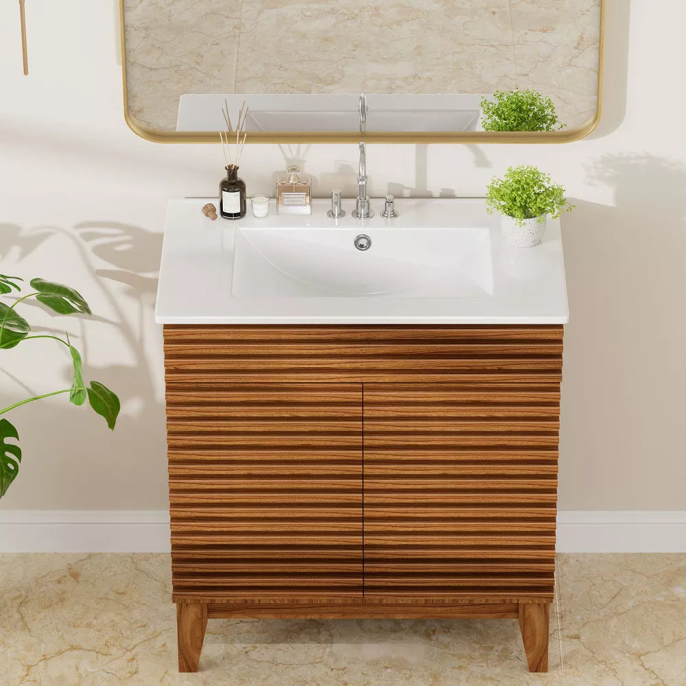 3-Hole 30 in. W x 18.25 in. D Classic Contemporary Rectangular Ceramic Single Sink Basin Vanity Top in White