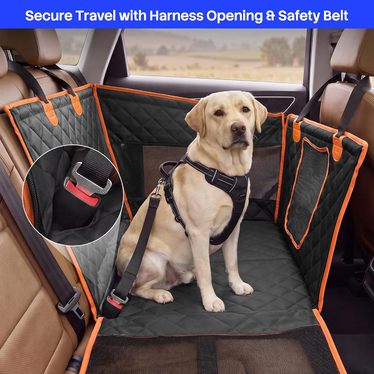 Orange Dog Car Seat Extender, Hard Bottom Dog Hammock for Cars,SUV Large