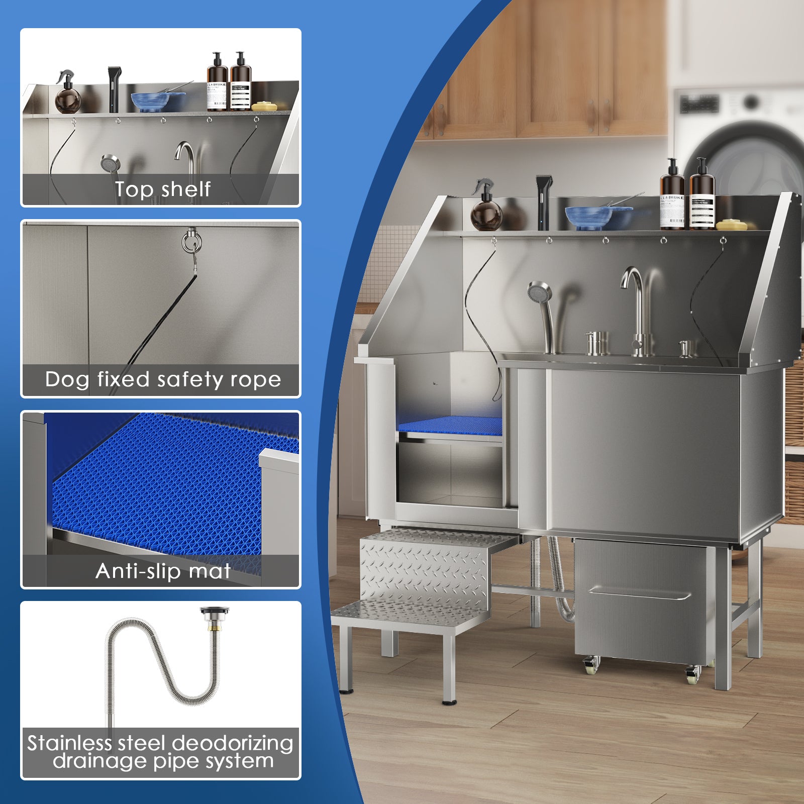 50 in. Dog Washing Station with Sink, Storage, Drawer and Ladder