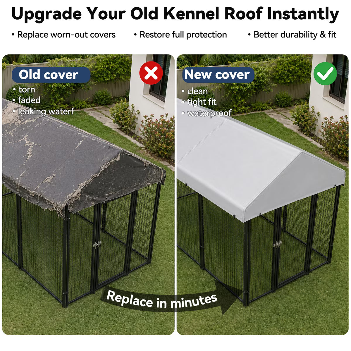 Outdoor Waterproof Canopy Replacement Part Roof Shade Cover Dog Kennel Accessory, Sliver, 4 x 8 x 1.5-in