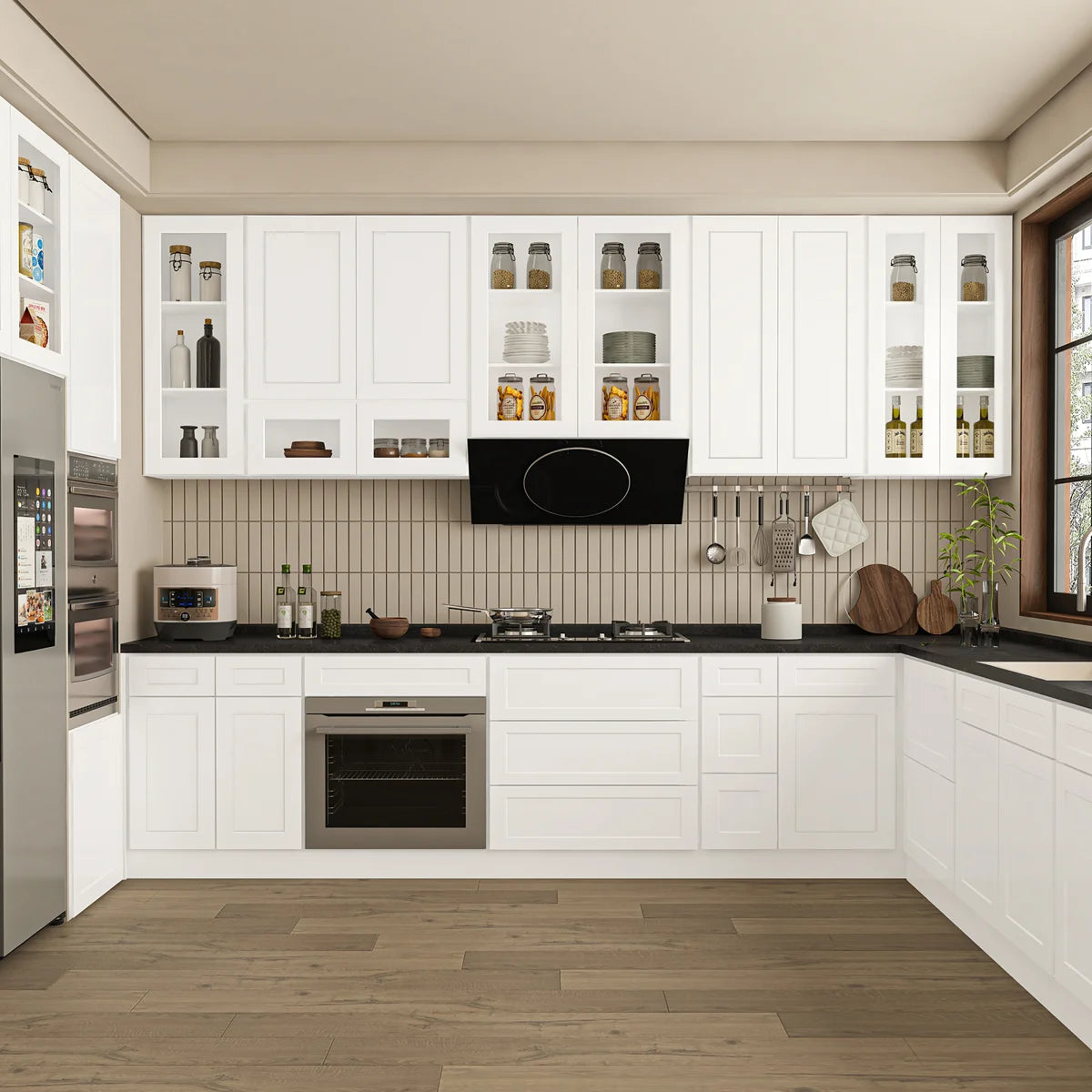 24"W * 12"H * 12"D Shaker White Glass Wall Kitchen Cabinet with Adjustable Shelves