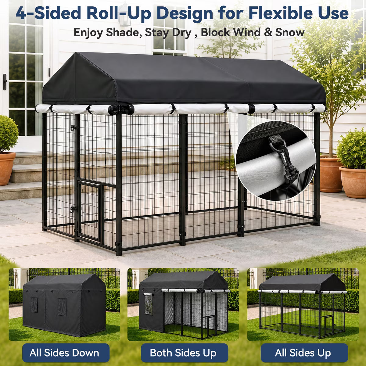 Outdoor 600D Oxford Fabric Waterproof Tarp Shelter Shade Cover Replacement Part Dog Kennel Accessory, Black, 4 x 8 x 6-in