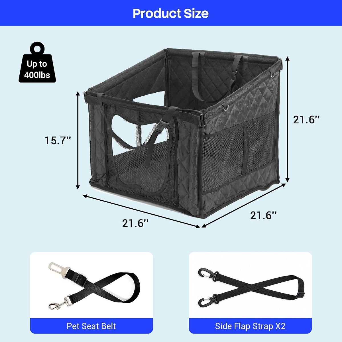 Black Dog Car Seat Extender, Hard Bottom Dog Hammock for Cars,SUV Medium