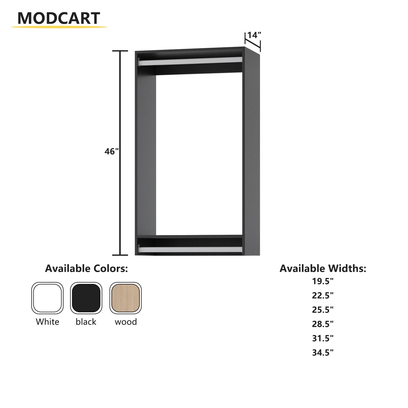 19.5 in. Black Walk-in Modular Double Hanging Tower Unit with 1-Shelf, Wall Mount Wood Closet System