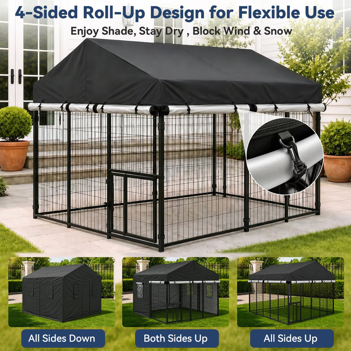 Outdoor 600D Oxford Fabric Waterproof Tarp Shelter Shade Cover Replacement Part Dog Kennel Accessory, Black, 10 x 10 x 7-in