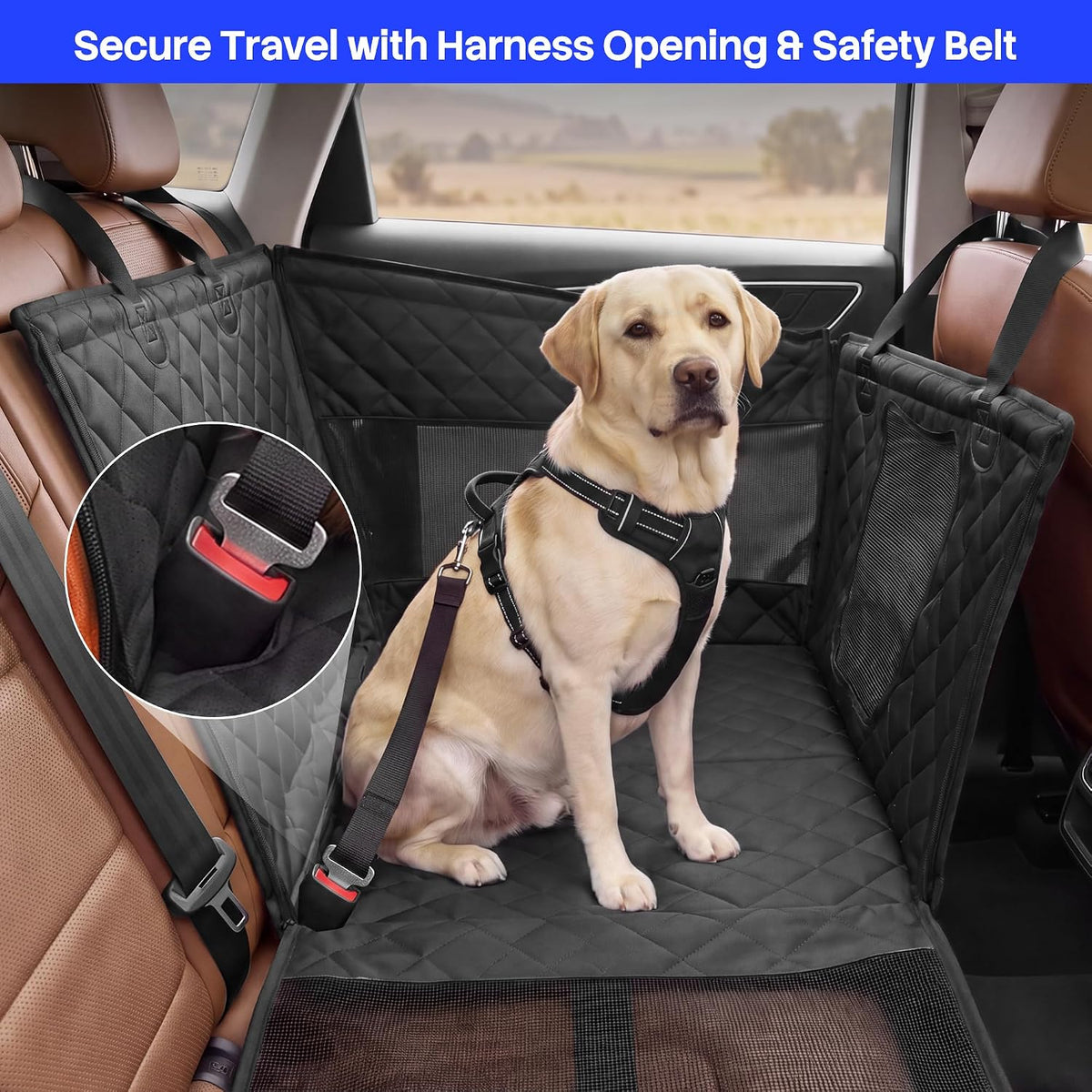 Black Dog Car Seat Extender, Hard Bottom Dog Hammock for Cars,SUV Large
