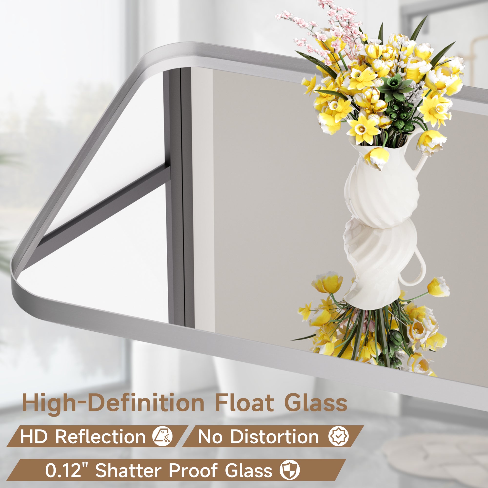24 in. W x 36 in. H Tempered Glass Rectangular Framed Wall-Mounted Bathroom Vanity Mirror in Silver