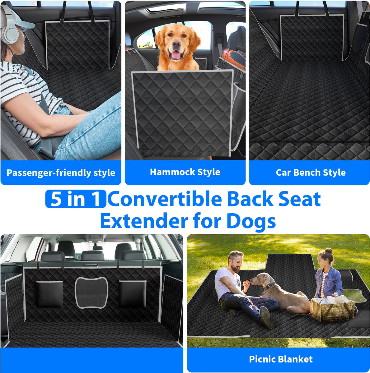 Waterproof Hammock Dog Car Back Seat Cover, Grey