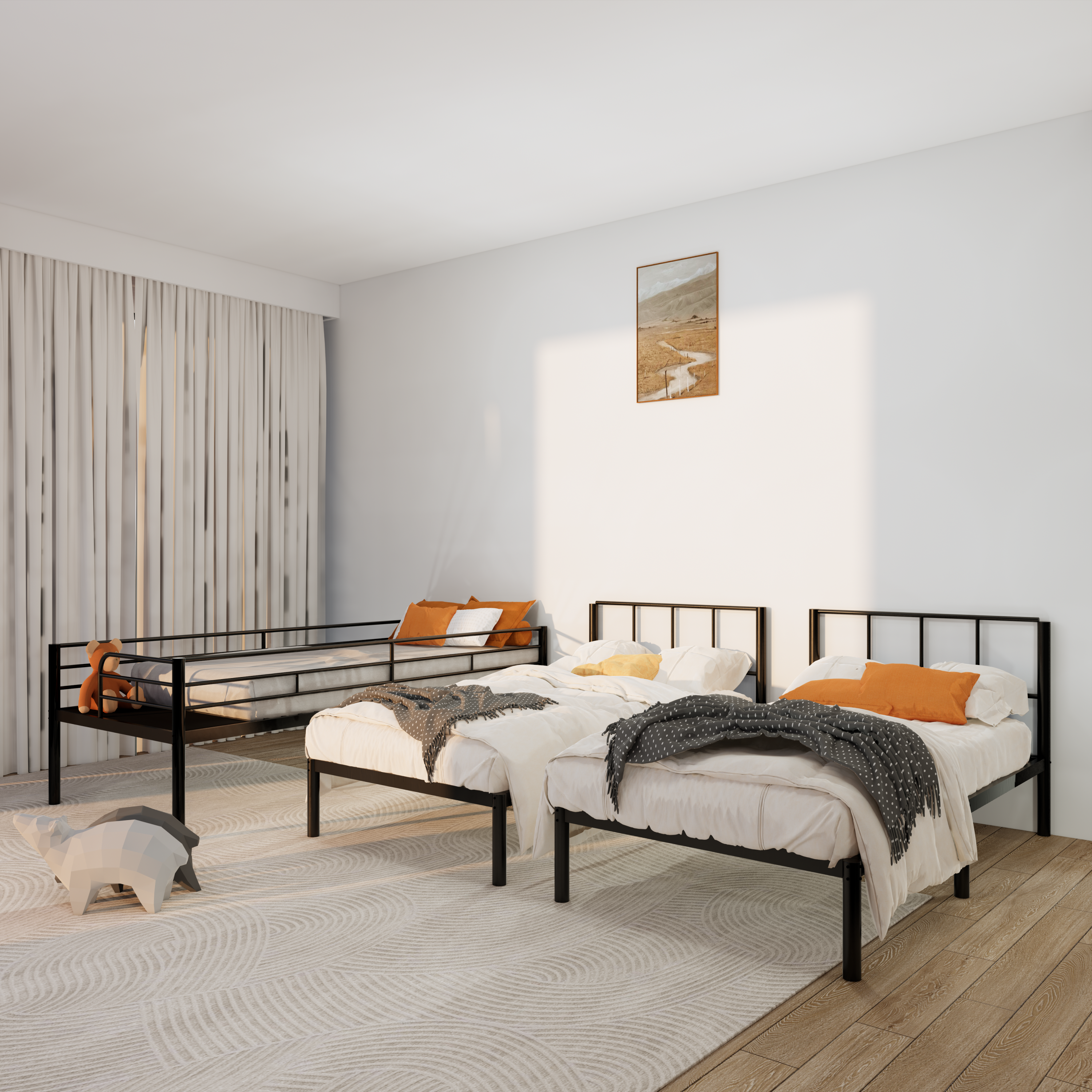 Metal Twin over Twin&Twin Triple Bed for Kids,Comfortable Rungs,CPC Certified,No Box Spring Needed,Heavy Duty,Easy to Assemble