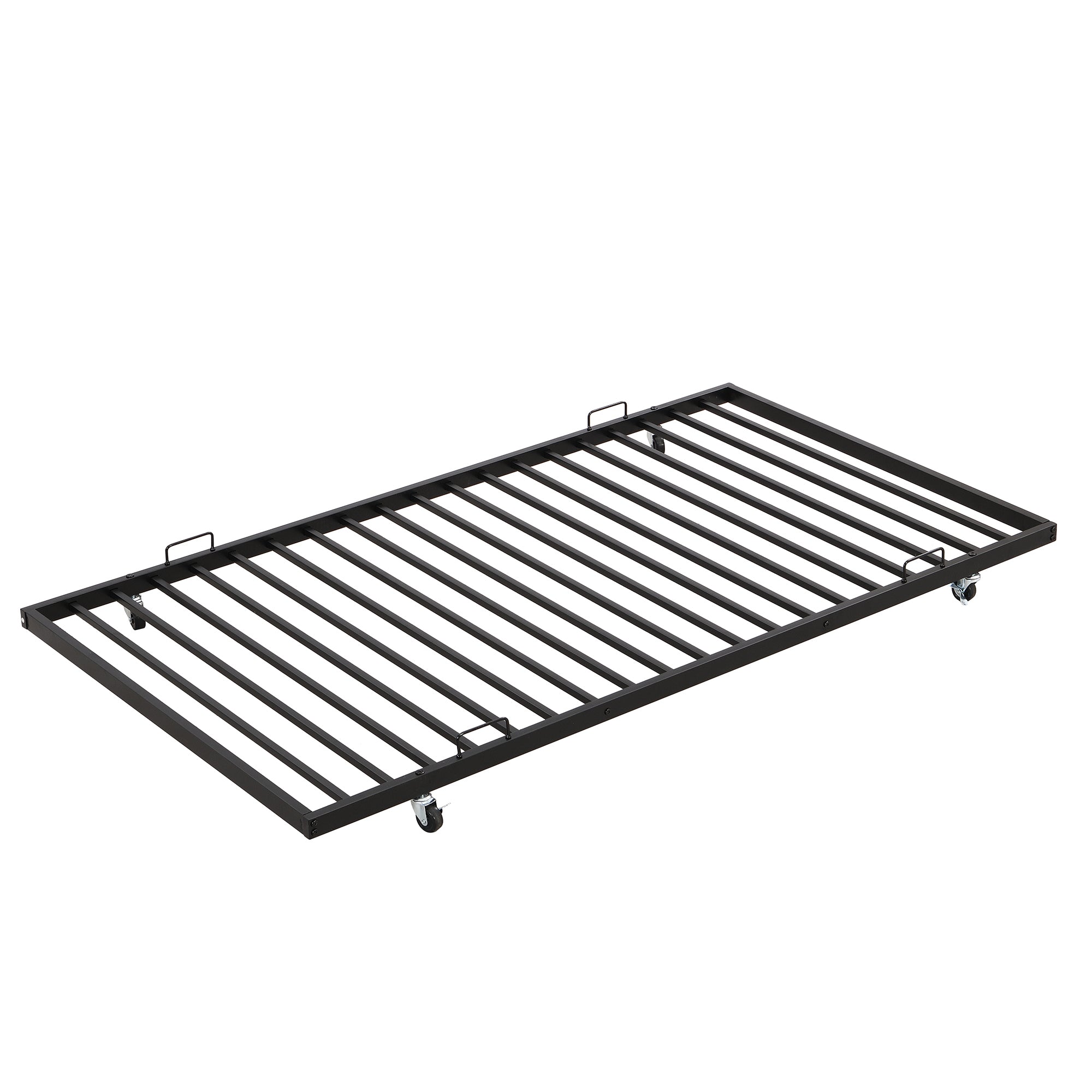 Twin over Full Bed with Sturdy Steel Frame, Bunk Bed with Twin Size Trundle, Two-Side Ladders, Black